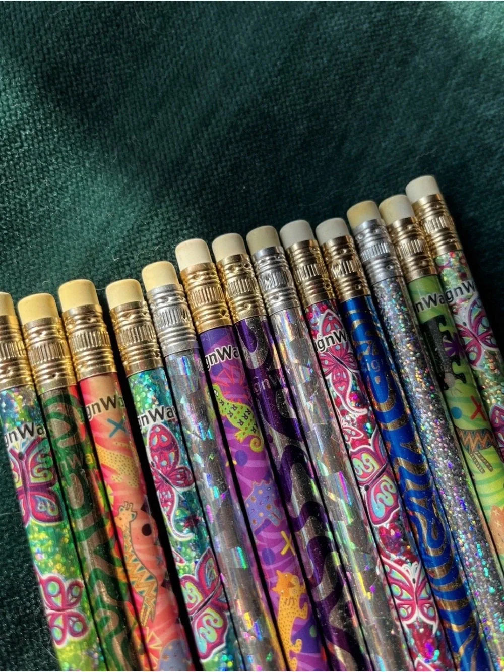 Vintage 80s 90s Lot 13 Pencils Animals butterfly wavy Foil Neon holographic